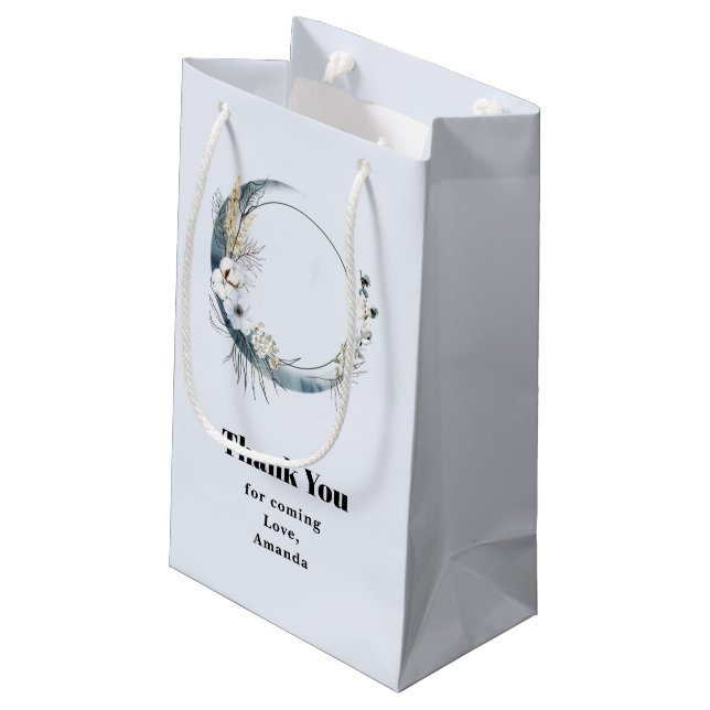 Blue Crescent Moon with White Flowers Thank You Small Gift Bag (Back Angled)