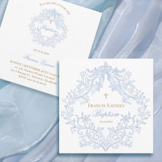 blue crest baby boy Baptism | small size Invitation