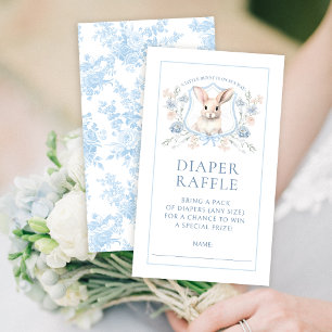 Blue Crest Bunny Baby Boy Shower Diaper Raffle Enclosure Card