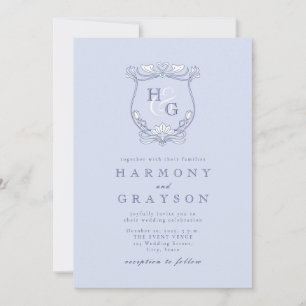 Blue Crest Monogram Wedding Invitation