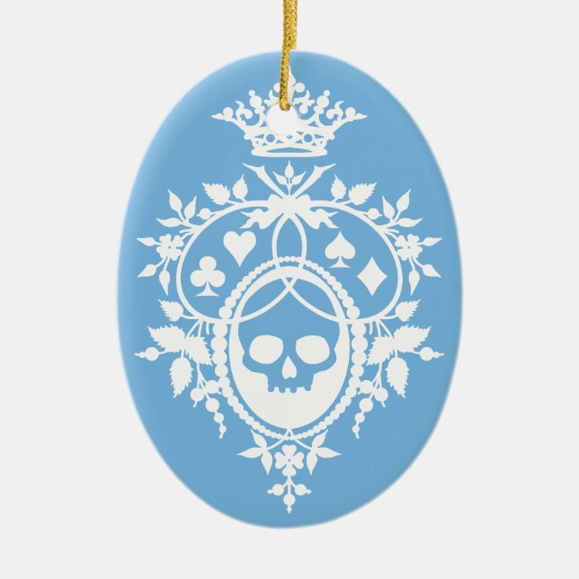Blue Crest with Skull and Cardsuits Ceramic Orname Ornament (Front)