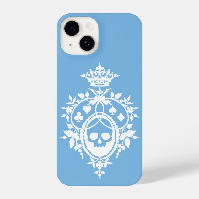 Blue Crest with Skull and Cardsuits iPhone 14 Case (Back)