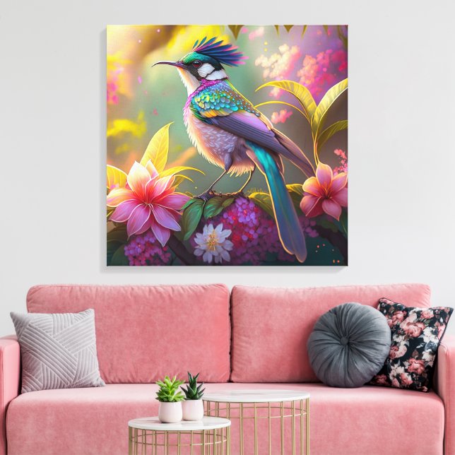 Blue Crested Rainbow Winged Sunbird Fantasy Bird Canvas Print (Insitu(LivingRoom))