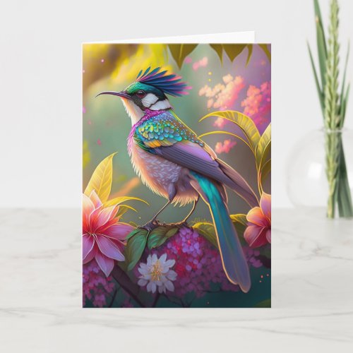 Blue Crested Rainbow Winged Sunbird Fantasy Bird Card