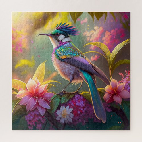 Blue Crested Rainbow Winged Sunbird Fantasy Bird Jigsaw Puzzle