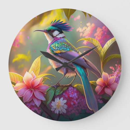 Blue Crested Rainbow Winged Sunbird Fantasy Bird Large Clock