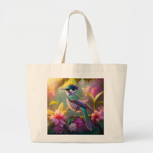 Blue Crested Rainbow Winged Sunbird Fantasy Bird Large Tote Bag