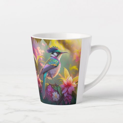 Blue Crested Rainbow Winged Sunbird Fantasy Bird Latte Mug