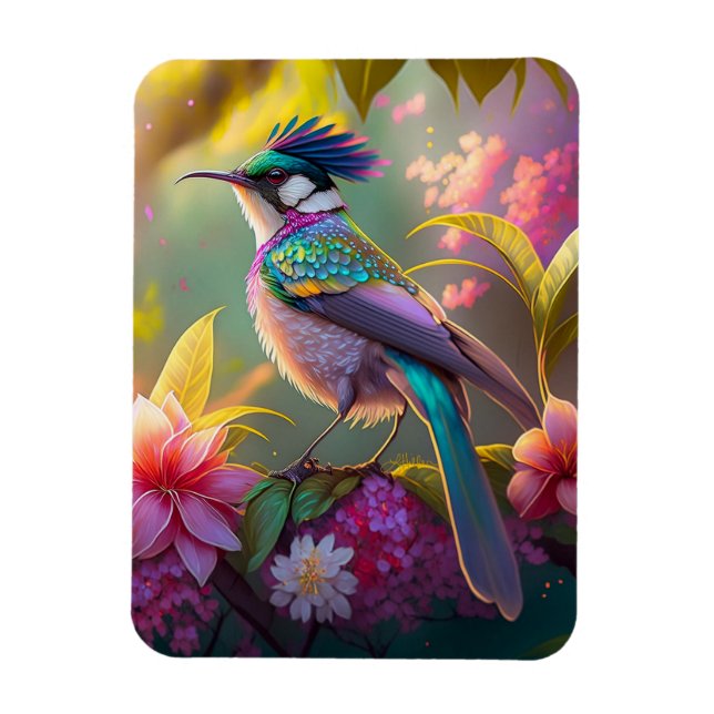 Blue Crested Rainbow Winged Sunbird Fantasy Bird Magnet (Vertical)