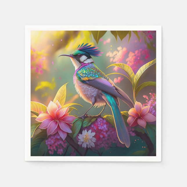 Blue Crested Rainbow Winged Sunbird Fantasy Bird Napkins (Front)