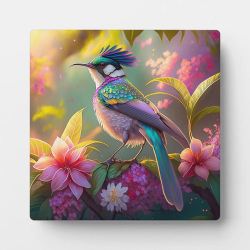 Blue Crested Rainbow Winged Sunbird Fantasy Bird Plaque