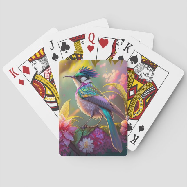 Blue Crested Rainbow Winged Sunbird Fantasy Bird Poker Cards (Back)