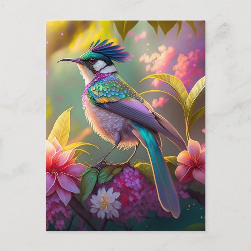 Blue Crested Rainbow Winged Sunbird Fantasy Bird Postcard