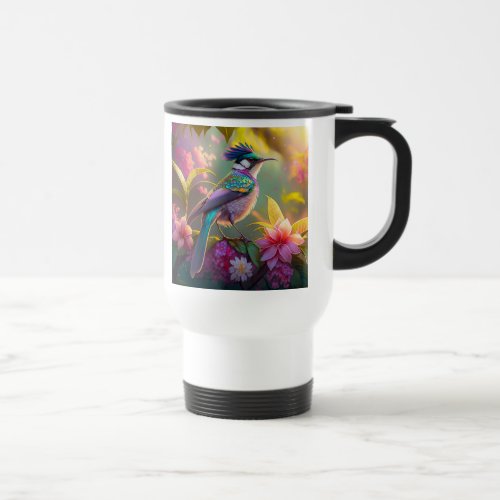 Blue Crested Rainbow Winged Sunbird Fantasy Bird Travel Mug