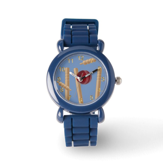 Blue Cricket Ball Smashing Stumps, Watch (Front)