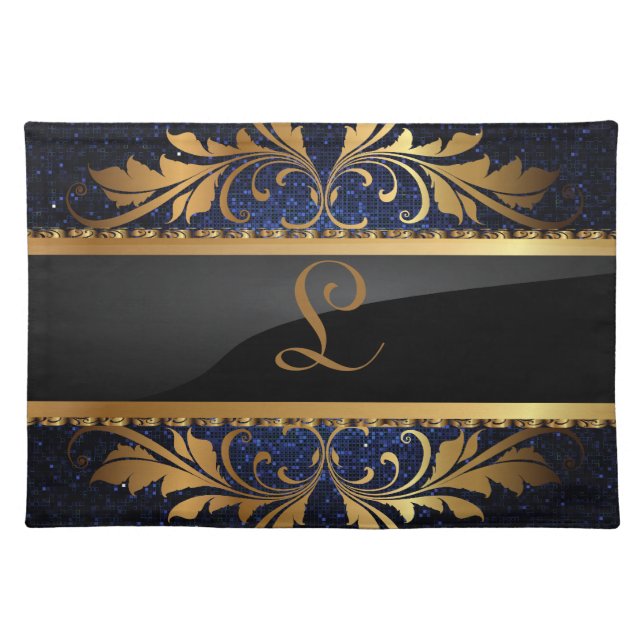 Blue Crimson Sequin Disco Glitz Pattern Placemat (Front)