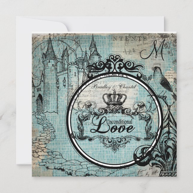 Blue Criss Cross Unconditional Love Wedding Invite (Front)