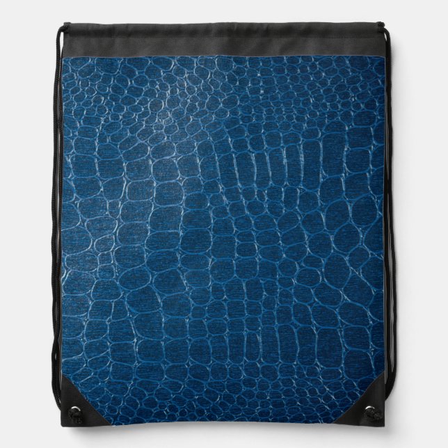 Blue Crocodile leather print  Drawstring Bag (Front)