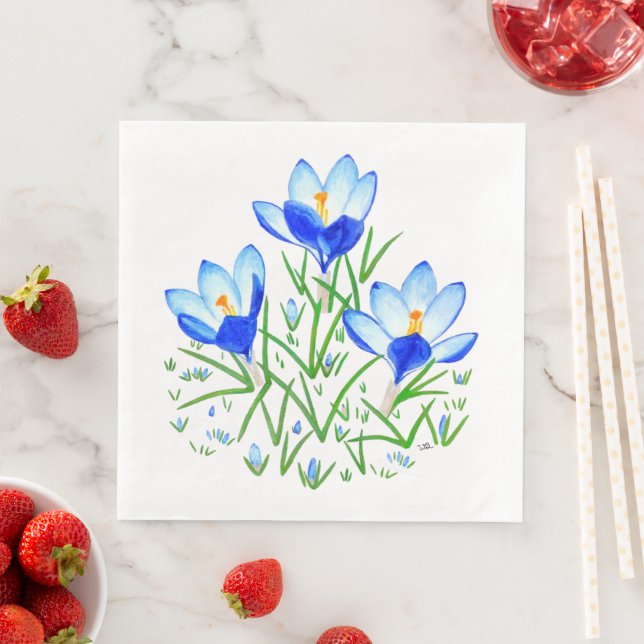 Blue Crocus Flowers Paper Dinner Napkins (Insitu)