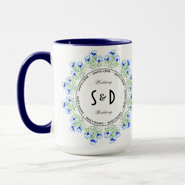 Blue Crocus Large Wedding Combo Mug (Left)