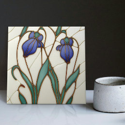Blue Crocus Wall Decor Art Nouveau Art Deco Cerami Ceramic Tile