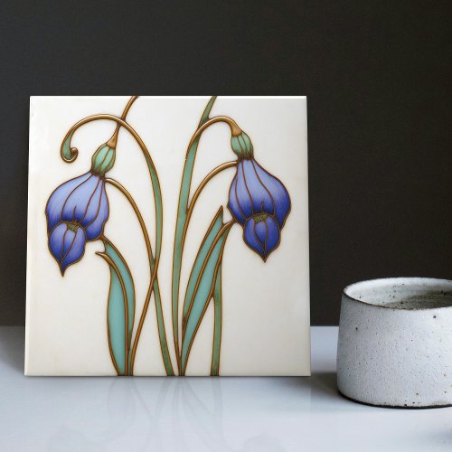 Blue Crocus Wall Decor Art Nouveau Art Deco Cerami Ceramic Tile