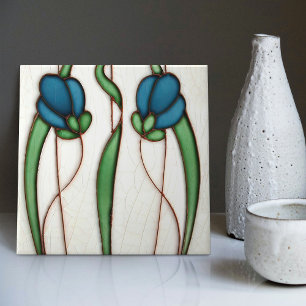 Blue Crocus Wall Decor Art Nouveau Art Deco Ceramic Tile