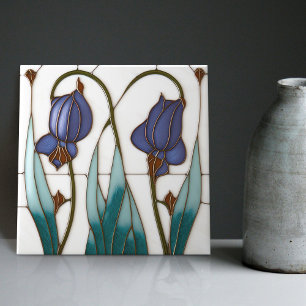 Blue Crocus Wall Decor Art Nouveau Art Deco Ceramic Tile