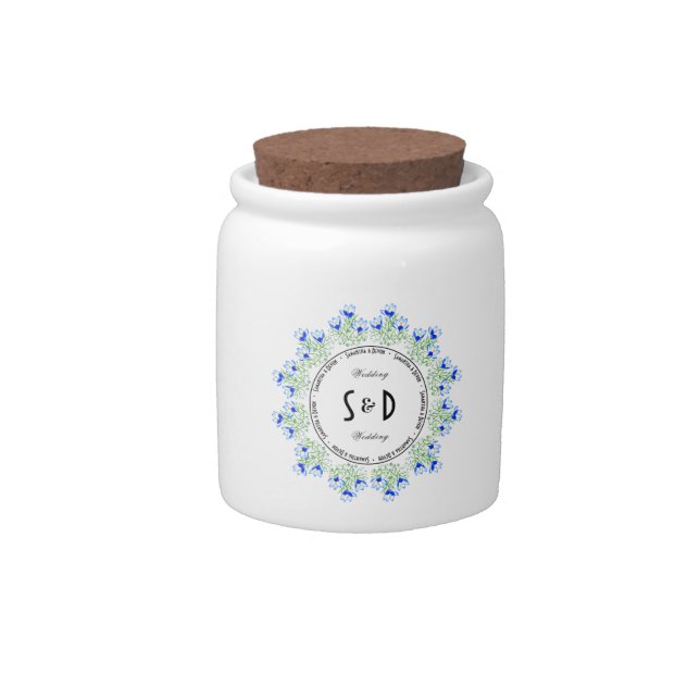 Blue Crocus Wedding Candy Jar (Front)