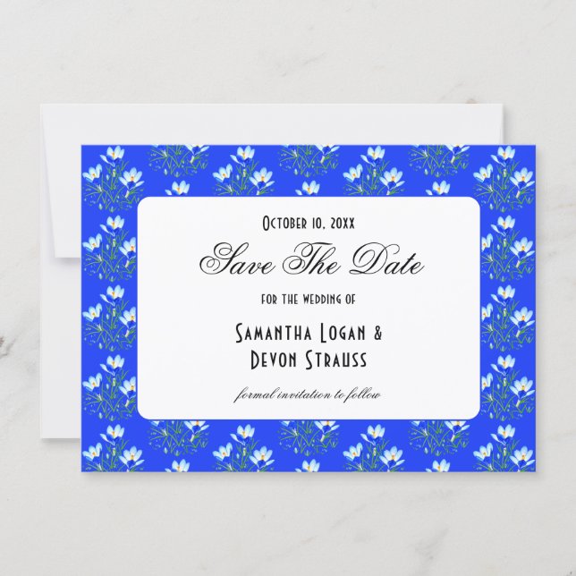 Blue Crocus Wedding Save The Date (Front)