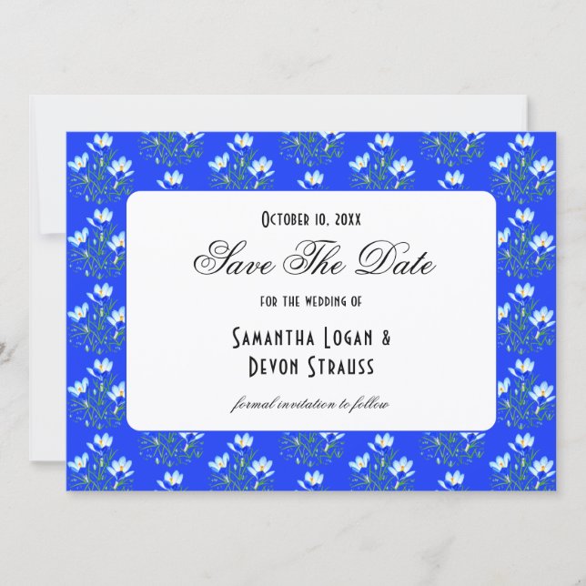 Blue Crocus Wedding Save The Date (Front)