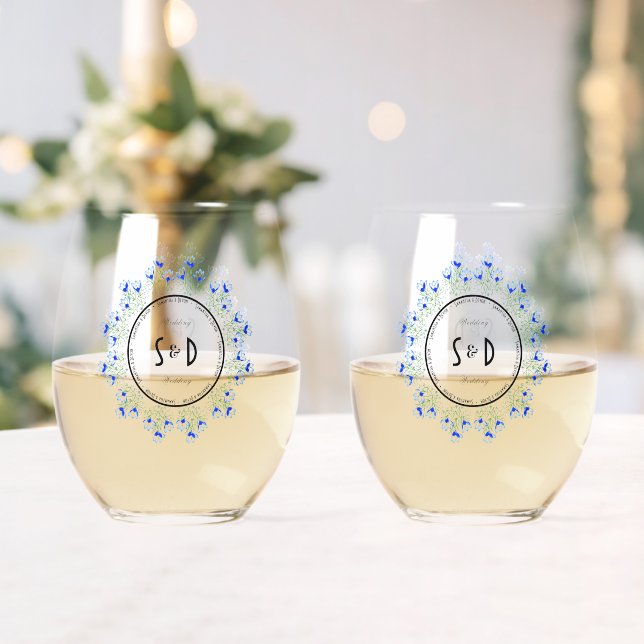 Blue Crocus Wedding Stemless Wine Glass (Insitu (Wedding))
