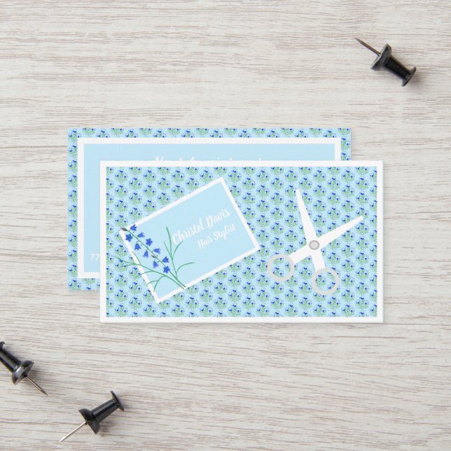 Blue Crocuses Hair Stylist Business Card (Front/Back In Situ)