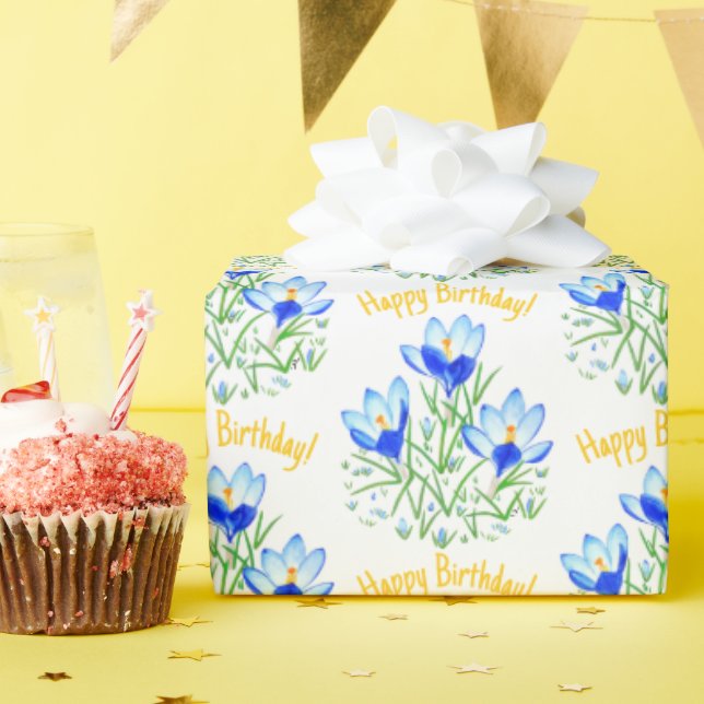 Blue Crocuses in Spring Wrapping Paper (Birthday Party)