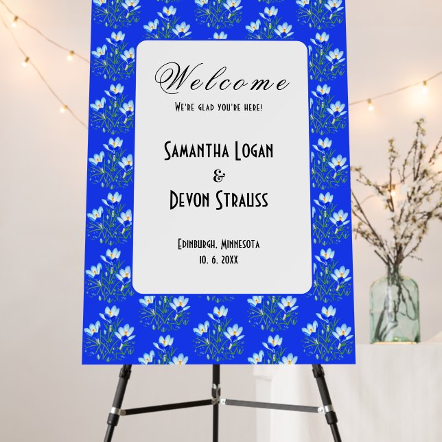 Blue Crocuses Large Wedding Sign (In Situ (Stand))