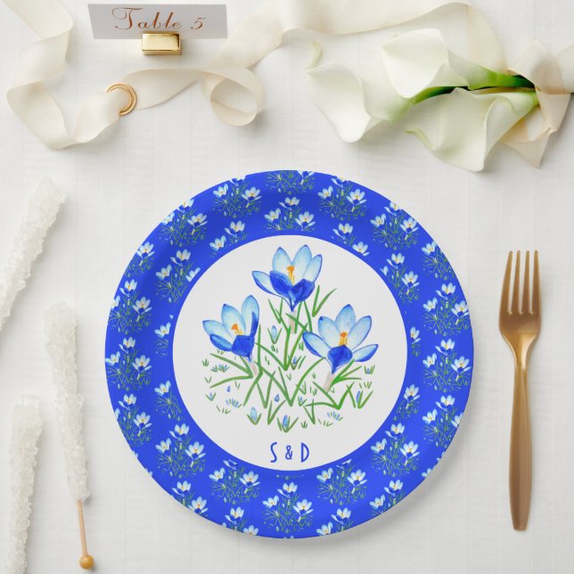 Blue Crocuses Paper Plates (Wedding)