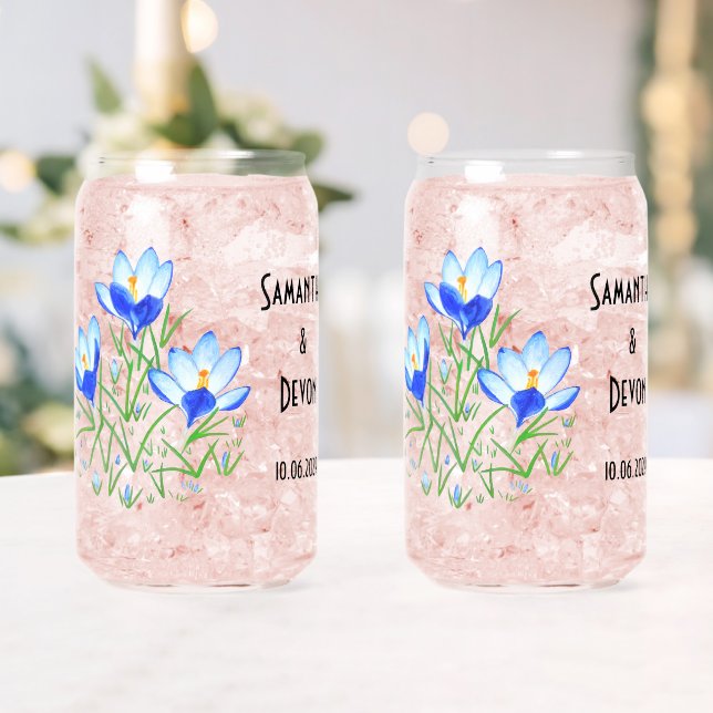 Blue Crocuses Printed Can Glasses (Insitu (Wedding))