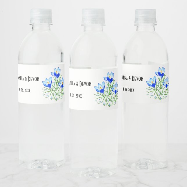 Blue Crocuses Water Bottle Label (Bottles)