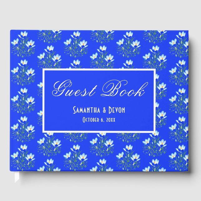 Blue Crocuses Wedding Guest Book (Front)
