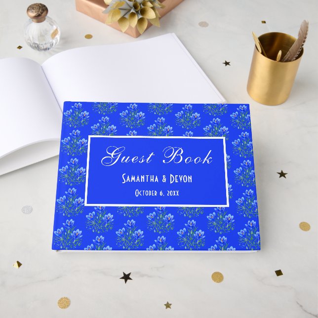 Blue Crocuses Wedding Guest Book (Front Open)