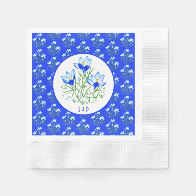 Blue Crocuses Wedding Napkins (Front)
