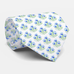 Blue Crocuses White Neck Tie