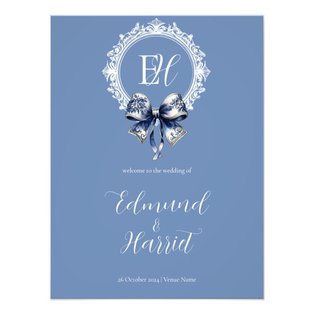 Blue Croquette Inspired Wedding Welcome Sign (Front)