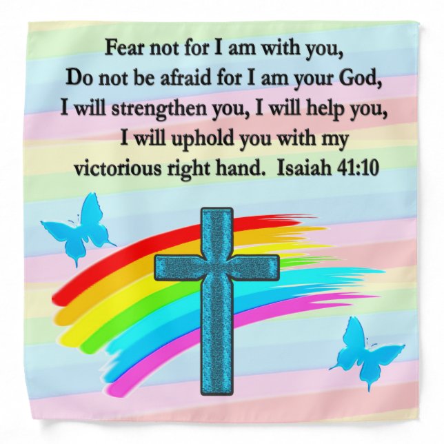 BLUE CROSS AND BUTTERFLY ISAIAH 41:10 BANDANA (Front)