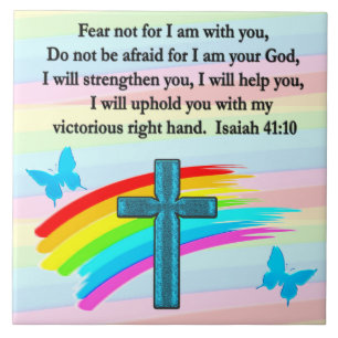 BLUE CROSS AND BUTTERFLY ISAIAH 41:10 CERAMIC TILE