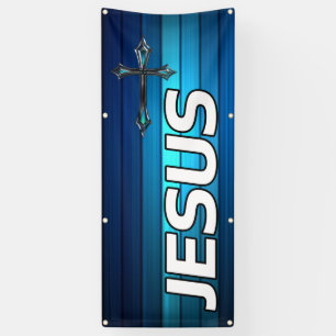 blue cross and planks Jesus Banner