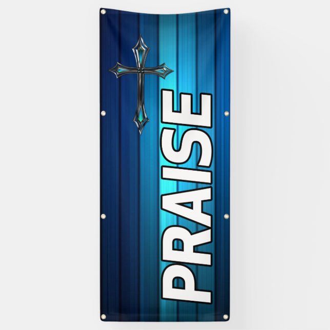 blue cross and planks Praise Banner (Vertical)