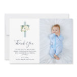 Blue Cross and White Flowers | Photo Boy Baptism Thank You Card Blue Cross and White Flowers | Photo Boy Baptism Thank You Card