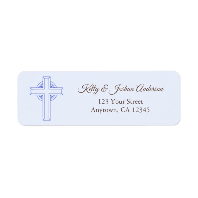 Blue Cross Baby Boy Baptism / Christening Address Label (Front)