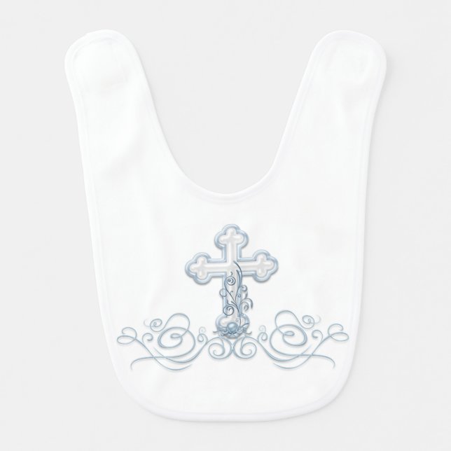 Blue Cross Baby Boy Baptism Christening Bibs (Front)